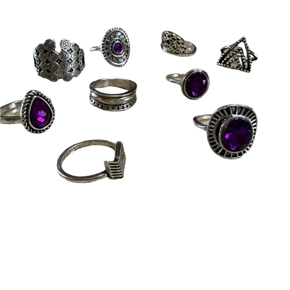 Silver and Purple 9 Piece Ring Set - Picture 7 of 8